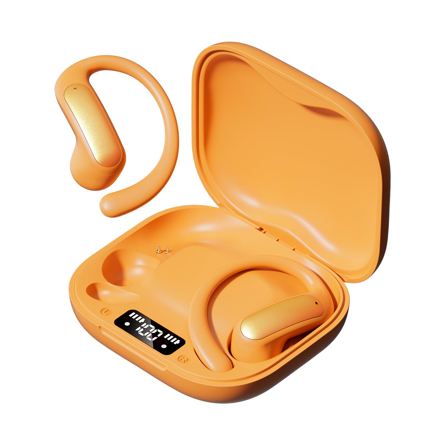 TINGER Open Ear Bluetooth Headphones 5.4 - IPX5 Waterproof Wireless Sports Earbuds,18H Playtime with Digital Power Display, Ultra-Light Weight Design for Cycling/Running/Gym (Orange)