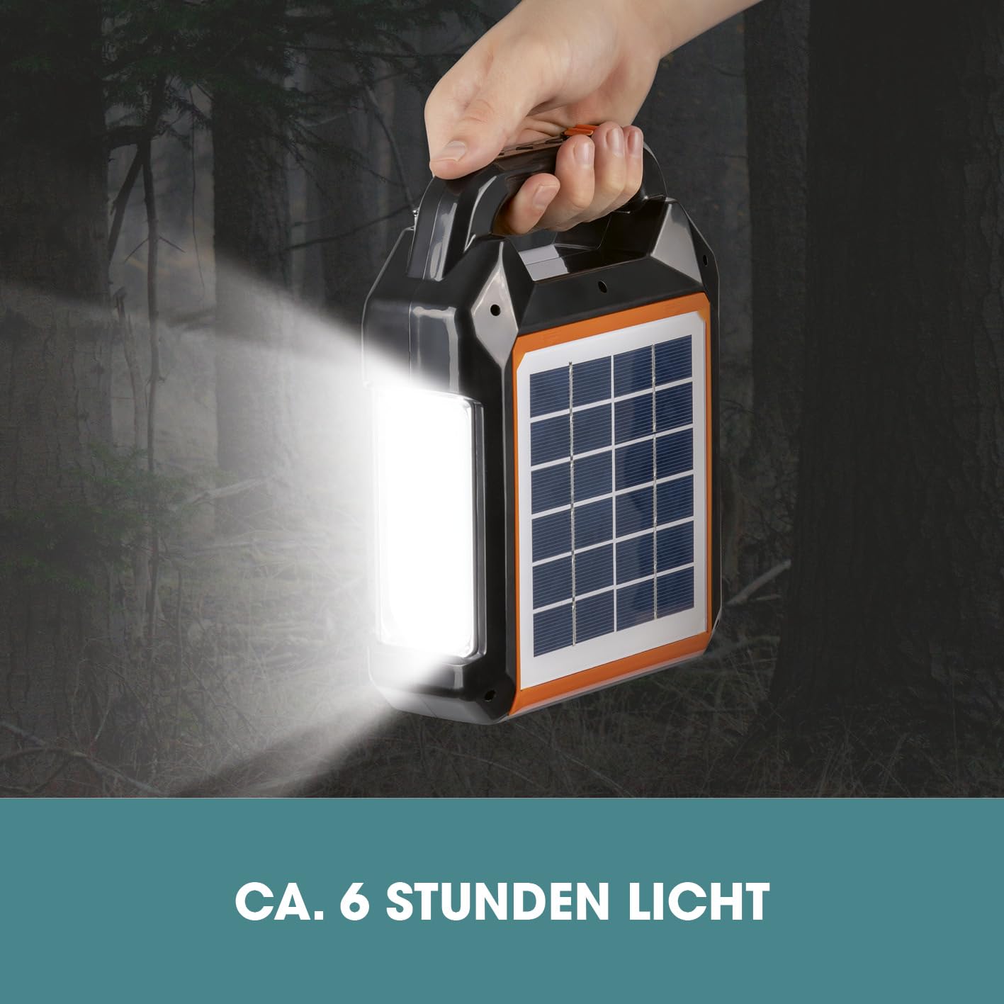 EASYmaxx Solar-Generator Kit 4500mAh | 2 Auflademodi: Solarpanel oder USB | Zum Aufladen von Handy, Powerbank, u.v.m. | Integriertes FM-Radio und Lautsprecher inkl. [Schwarz/Orange]