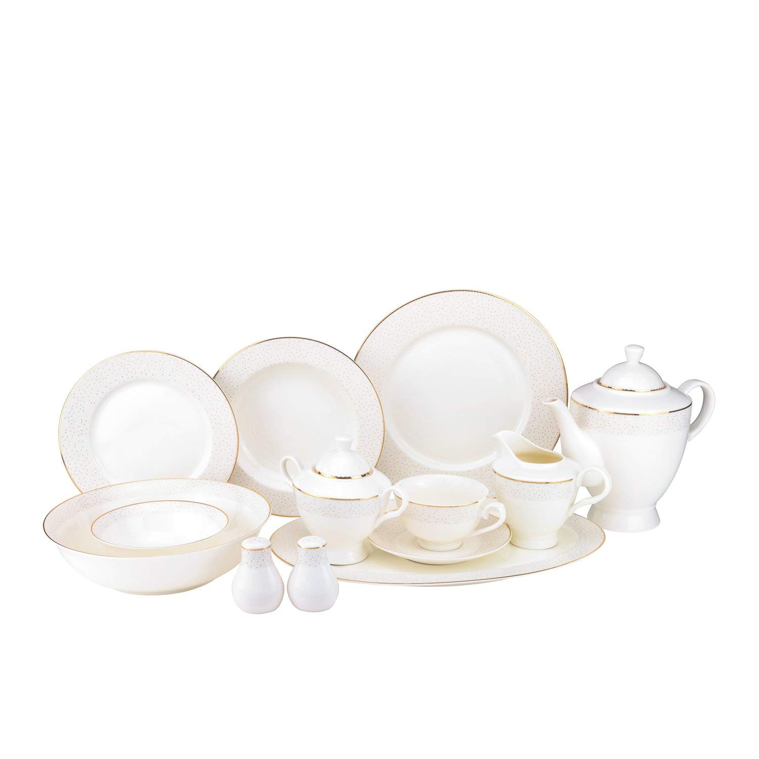 Buy Royalty Porcelain 57pc White Gold Dinner Set 24K Gold, China