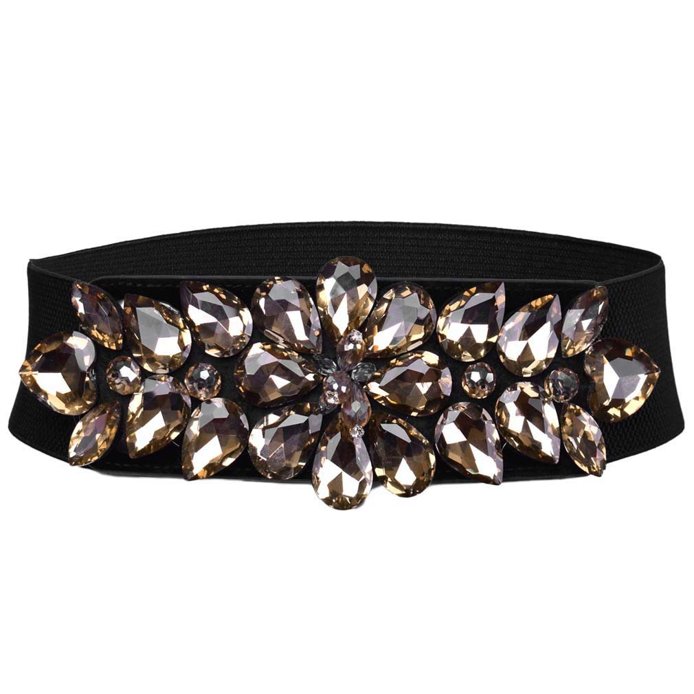 TeeYeeWomen Girls Waist Belt Big Rhinestone Studded Buckle Adjustable Elastic Stretched