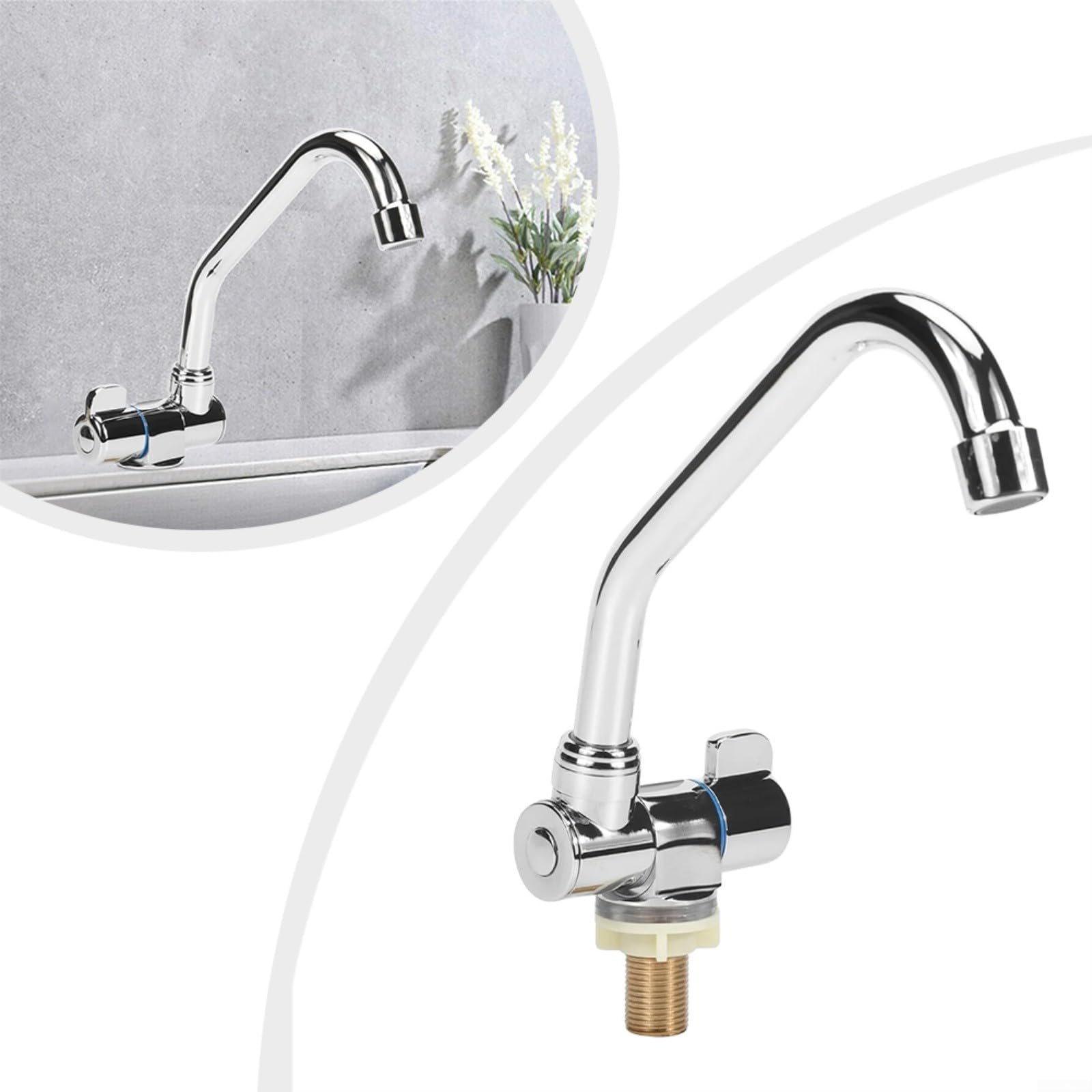 Rubinetto pieghevole in rame, maniglia singola fredda, rotazione a 360°, montaggio a parete, per camper, yacht, rimorchio, casa mobile, argento, 225 x 175 mm