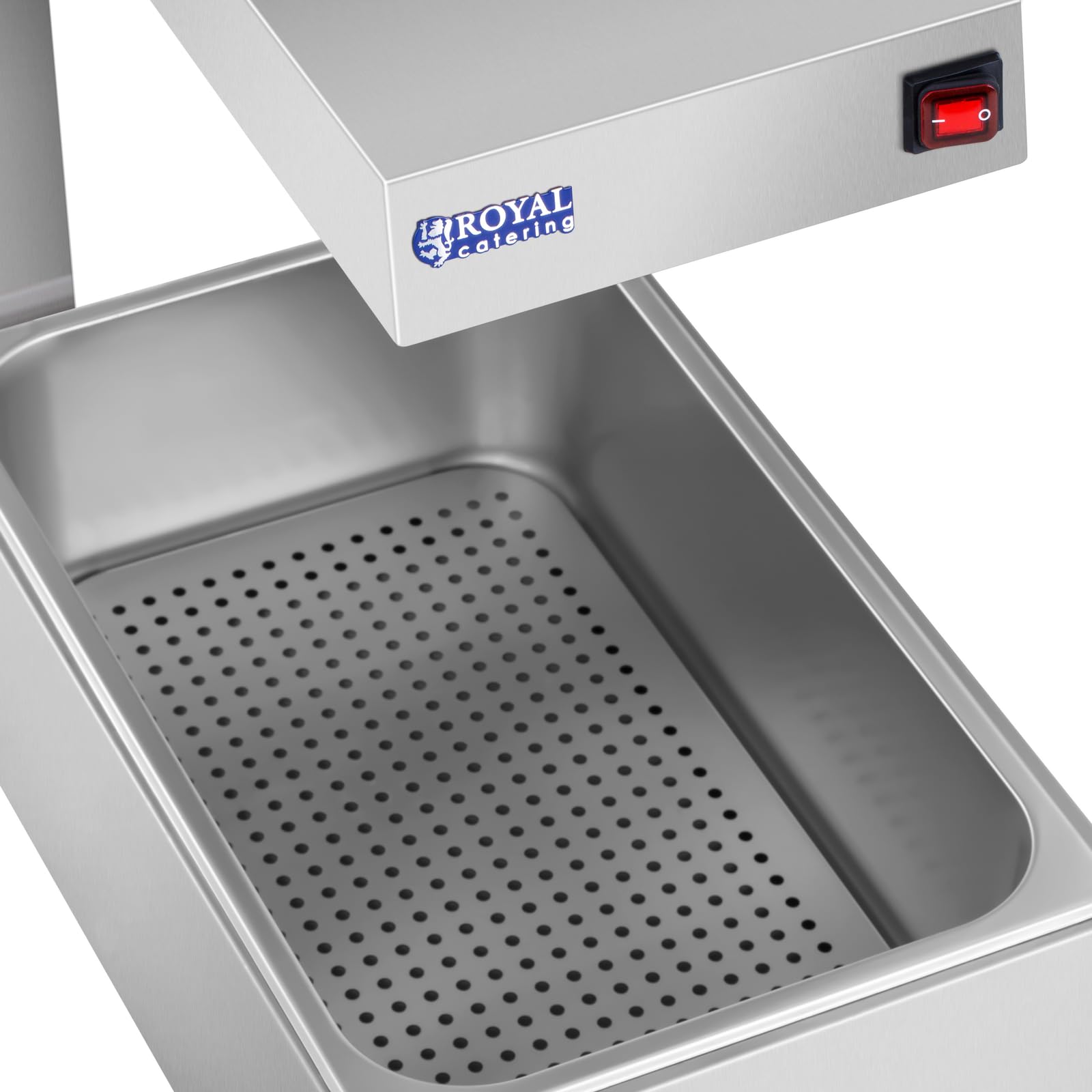 Royal Catering Calentador de comida RCWB-500 (500 W Lámpara halógena, temperatura máx. 80 °C, Capacidad 20 l, Acero inoxidable, Incl. Recipiente GN 1/1)
