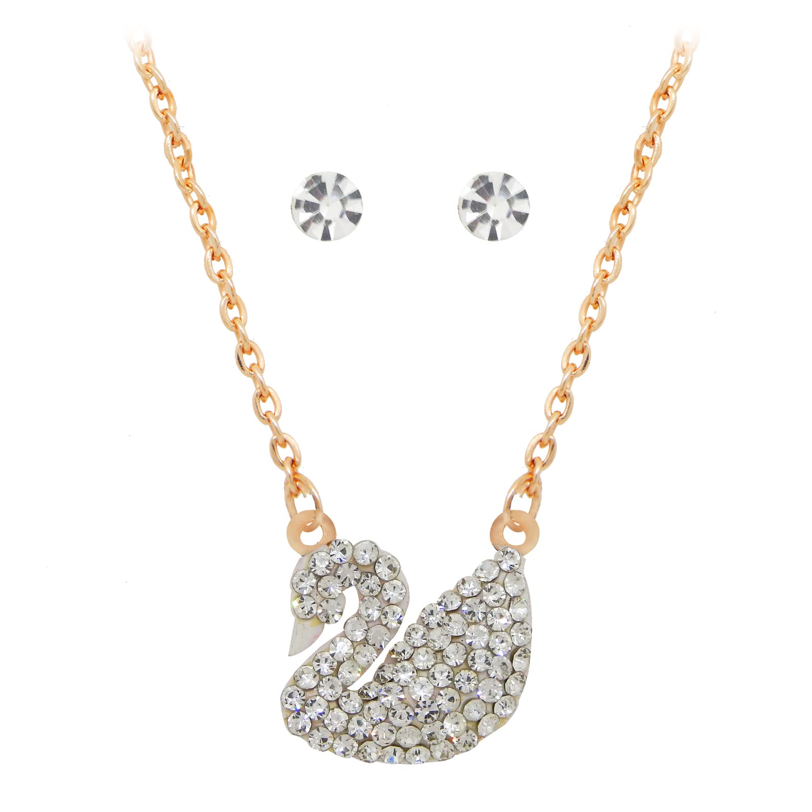 Fresh VibesWhite Swan Pendant Chain with Earrings Set for Girls | Cute short Length Necklace with Bird Pendent & Earrings