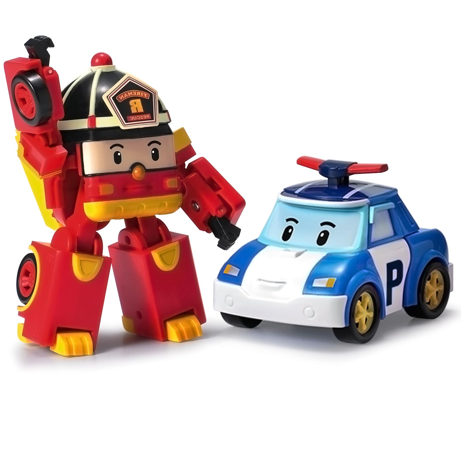 Robocar Poli 2 Pack Poli + Roy Transforming Robot Toys, 4" Transformable Action Figure Car Toy, Rescue Team Emergency Vehicle Playset, Holiday Birthday Rescue Car Toys Gift for Boys Girls Age 1-5