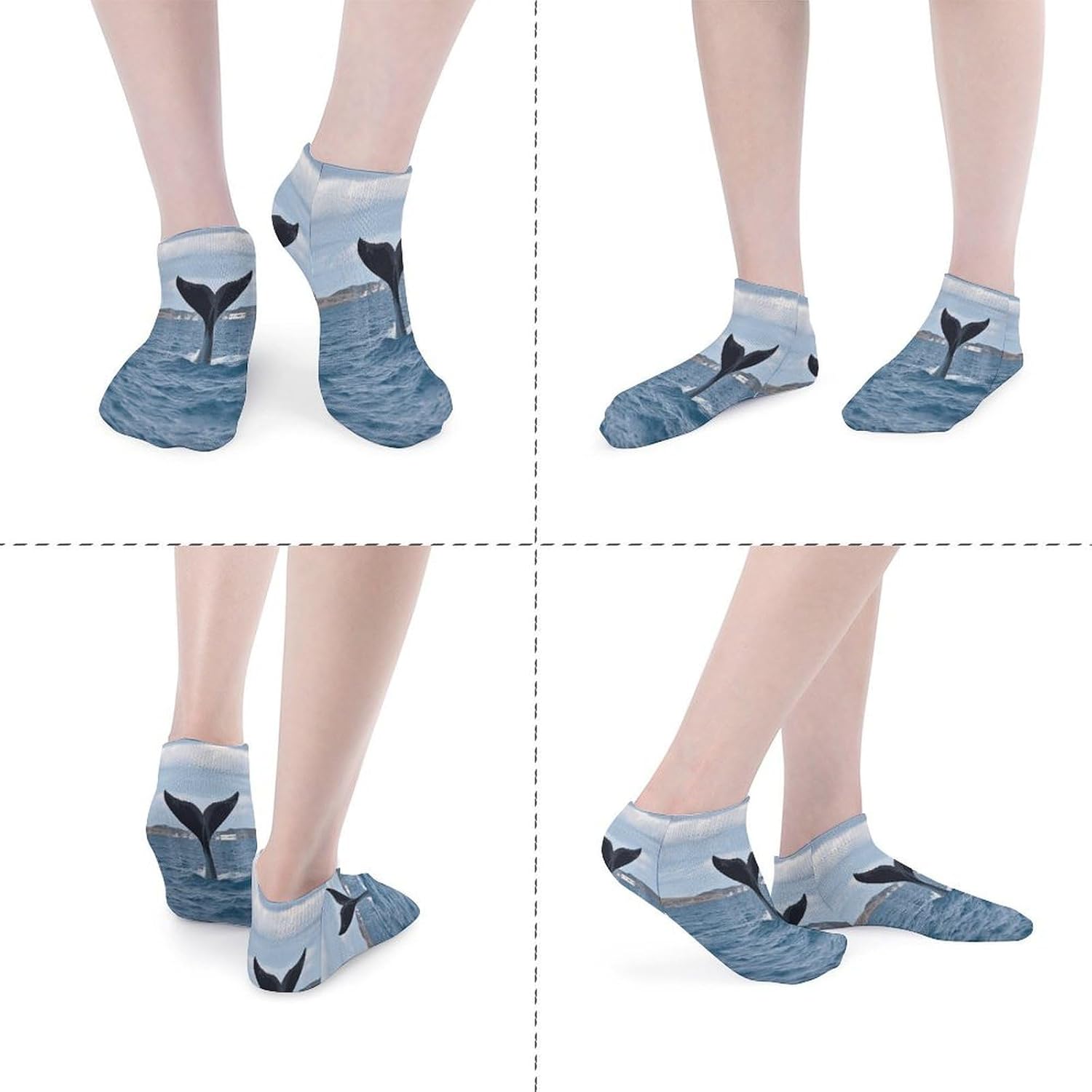 Whale Tail Ankle Socks for Men Women 5 Pairs | Comfortable Casual Low Cut Socks, Lightweight No Show Breathable Athletic Socks, Soft Mini Crew Socks for All Seasons