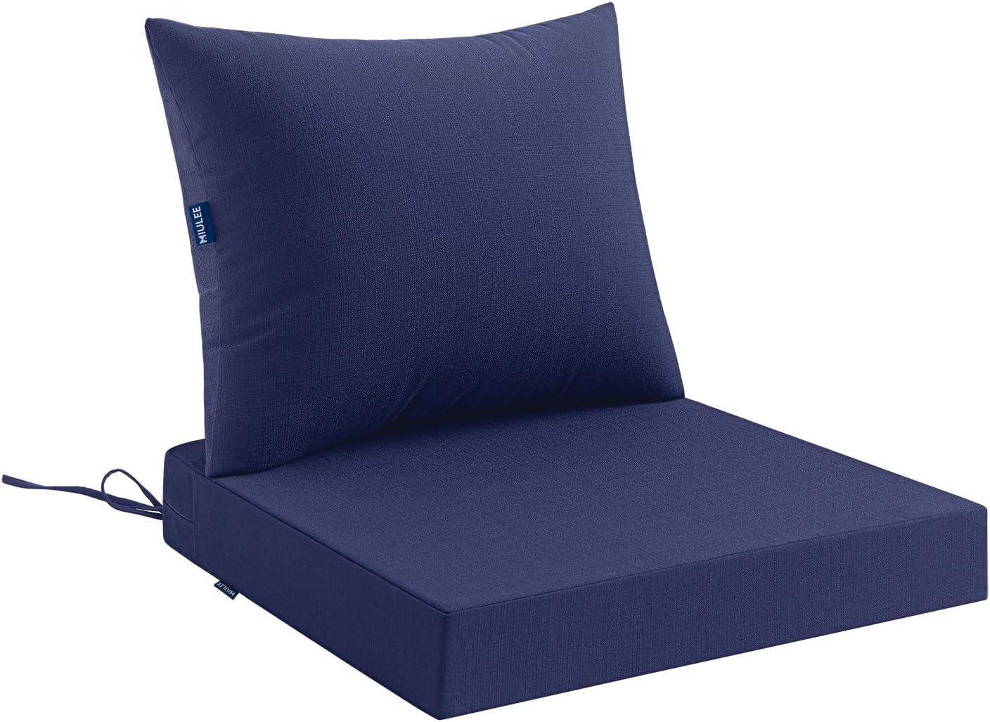 MIULEE Navy Outdoor Seat Cushion Set 24x24 Inch Linen Textured Waterproof & 3 Year Color Fastness Seat and Back Cushion with Ties No Slip Design for Patio Furniture Chair Sofa Couch