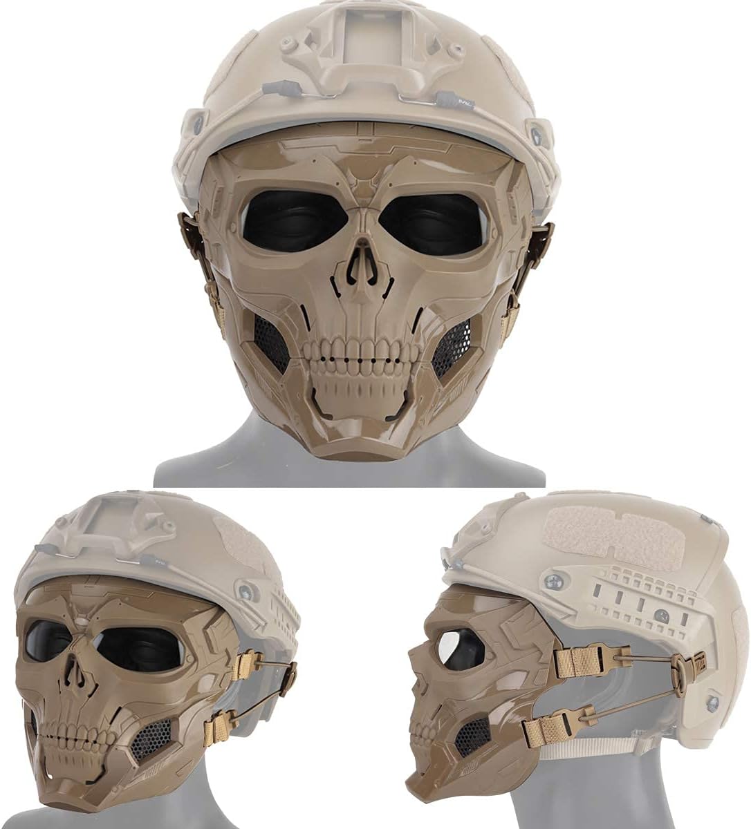AOUTACC Airsoft Mask Skeleton Mask with Goggles Full Face Protective Adjustable Tactical Mask for Halloween Paintball Game Movie Props Party Cosplay Outdoor Activities (Brown)