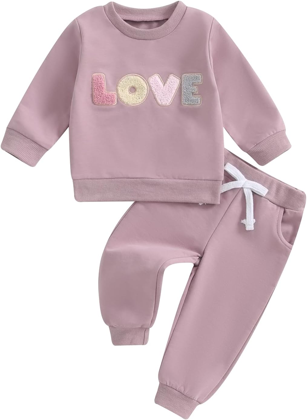 Adobabirl Toddler Baby Girl Clothes Embroidery Letter Print Crewneck Sweatshirt and Pants Set Fall Winter Spring Outfits