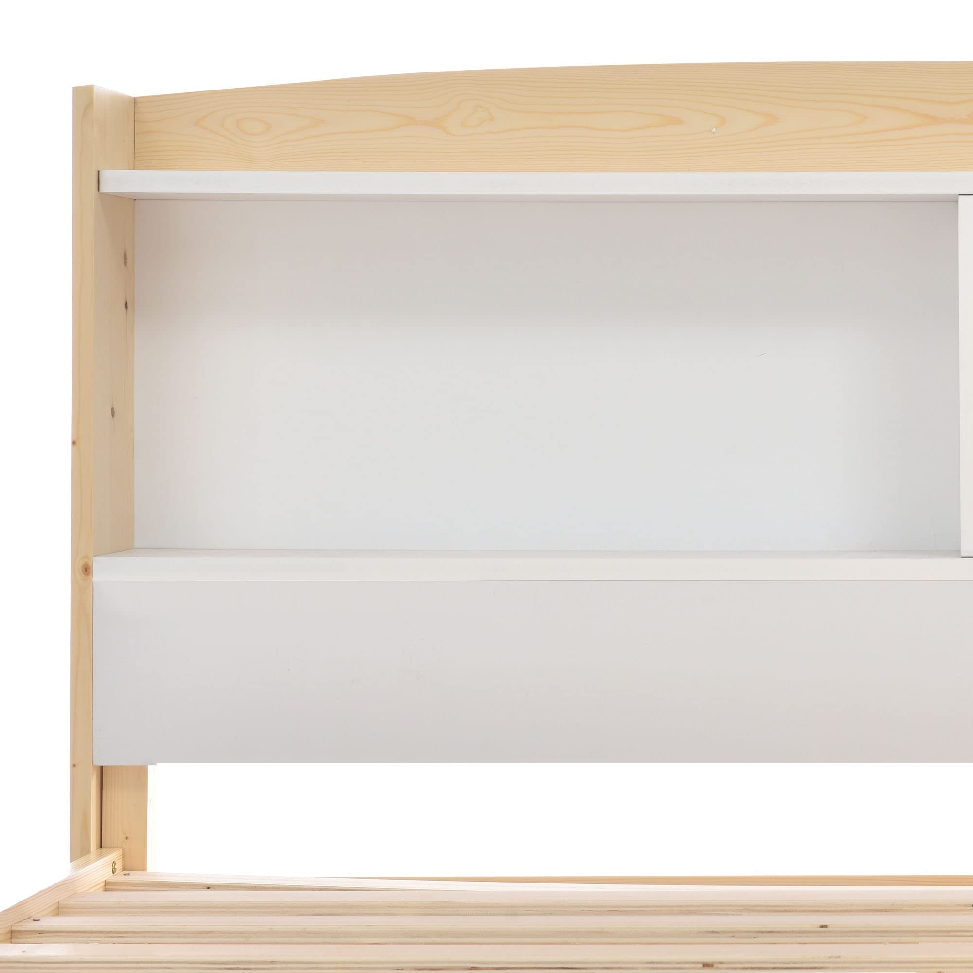 Merax Cama infantil 90x200cm, espacio de almacenamiento de madera maciza individual con soporte de exposición, cama juvenil con somier y cabecero, práctica estructura de cama para habitación infantil