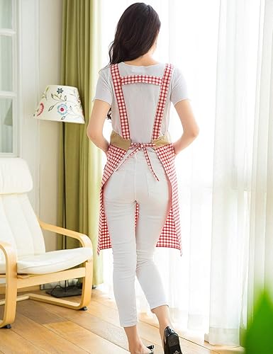 Miniatura 4 de NEWGEM Delantal de chef de algodón con bolsillos para cocina, cocina, hornear, asar a la parrilla, pintura