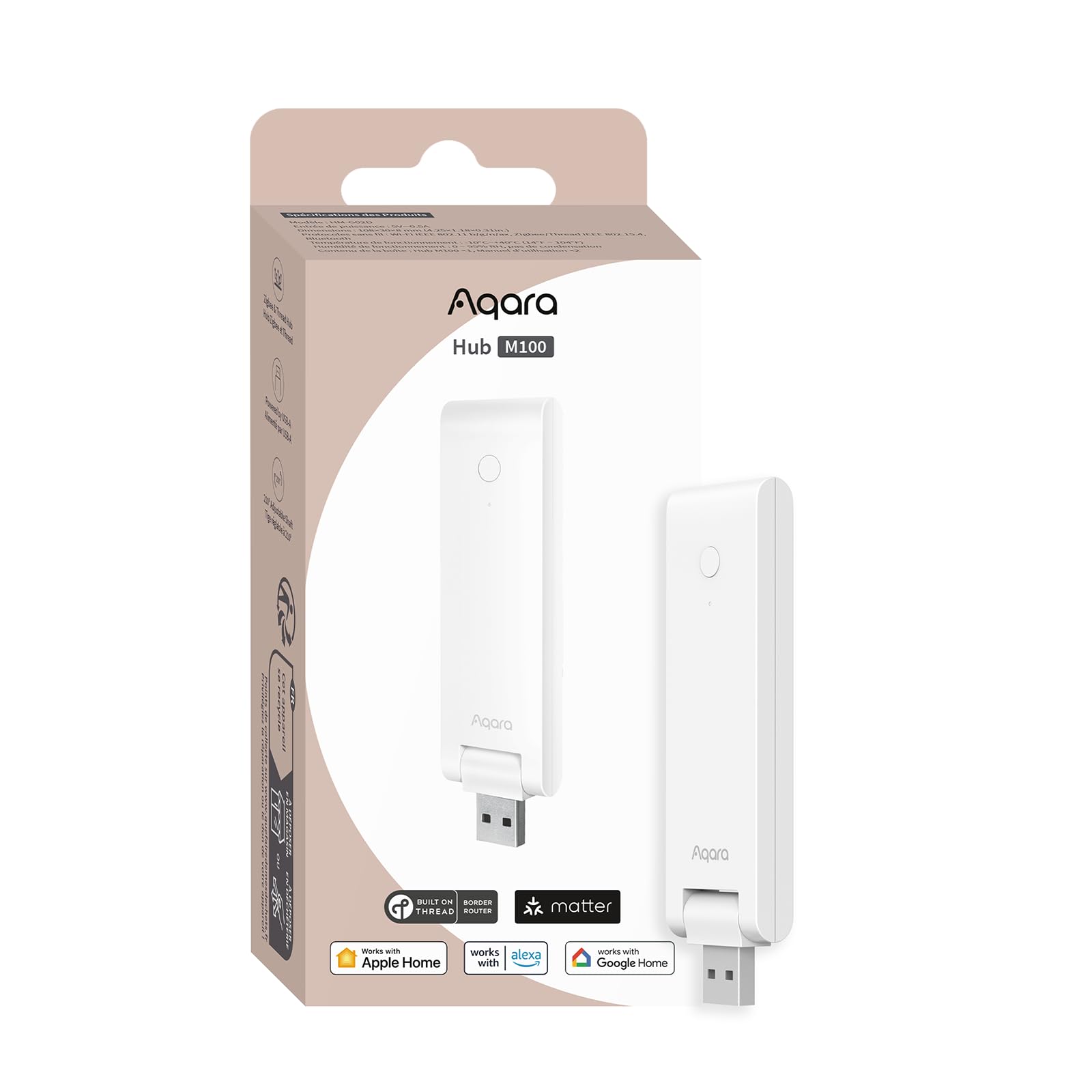 Aqara Aqara Hub Inteligente M100 para Domótica, Controlador Matter, Enrutador de Borde Thread, Características de Aqara Zigbee, Wi-Fi, Compatible con Amazon Alexa, Apple Home, Google Home, Home Assistant