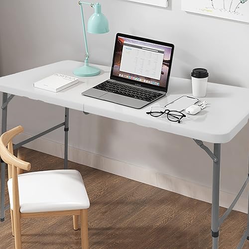 Miniatura 5 de Mesas plegables ligeras de 4 pies, mesa plegable de altura ajustable, mesa plegable plegable para interiores y exteriores, portátil, de plástico
