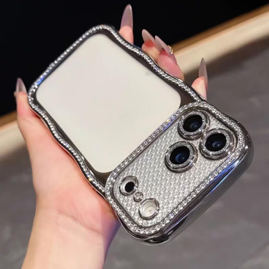 Coque iPhone 13 Pro transparente à bords ondulés et strass argentés - 8
