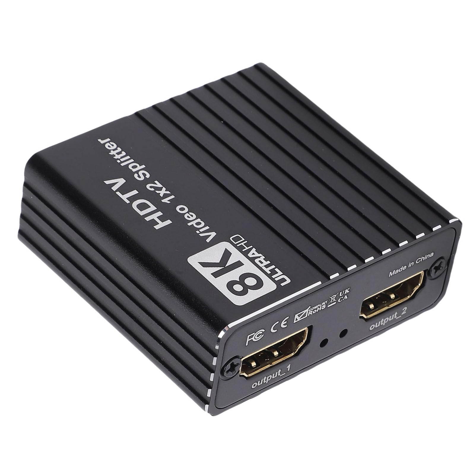 Yunseity 8K HD Multimedia Interface Splitter, Aluminum Alloy 1 in 2 Out Support 8K 60Hz 4K 120Hz 1080P 240Hz EDID Function, with 3D Effects for Set Top Boxes Desktops Laptops