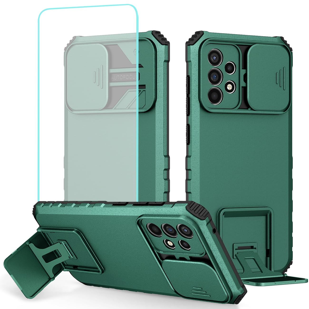 Tothedu Case for Galaxy A32 5G Case, Samsung M32 5G SM-A326 Case with Tempered Glass Screen Protector and Slide Camera Cover, Kickstand Slim