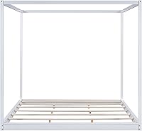 Vista 5 de Bellemave Marco de cama con dosel tamaño King, cama de piso de madera con 4 carteles y soporte de listones de madera, no necesita somier
