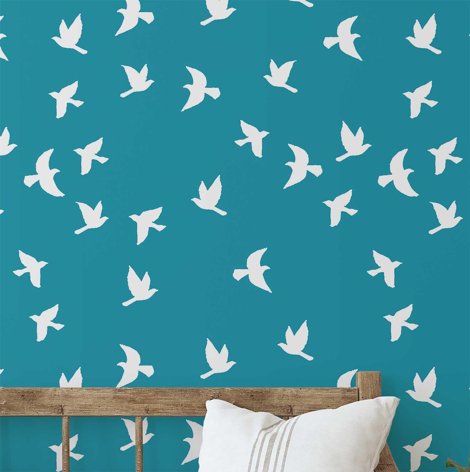 Papier peint texturé haut de gamme Flying Birds S4Sassy bleu 63 x 152 cm