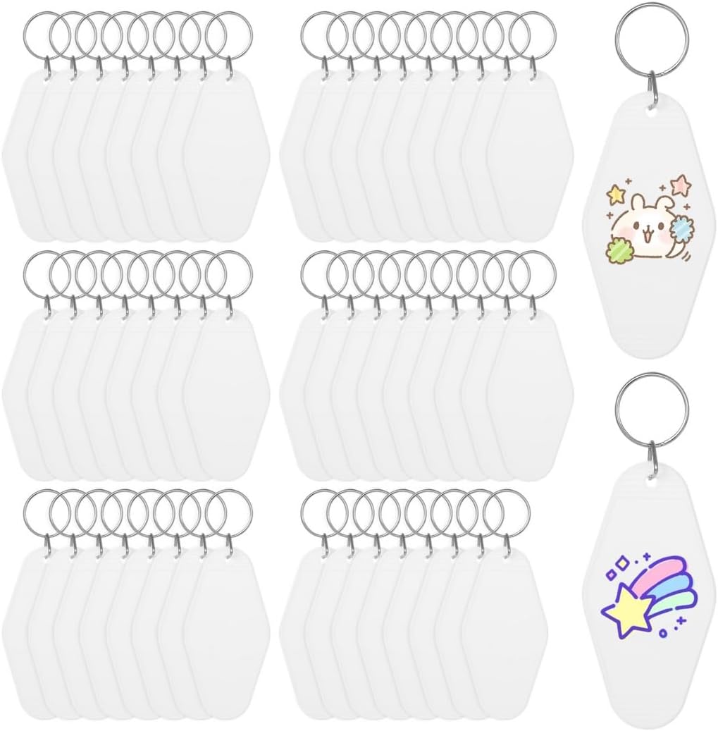 50 Blank Vintage Motel Keychains, Plastic Rhombus Diy Sublimation Luggage Tags With Rings For Craft Projects