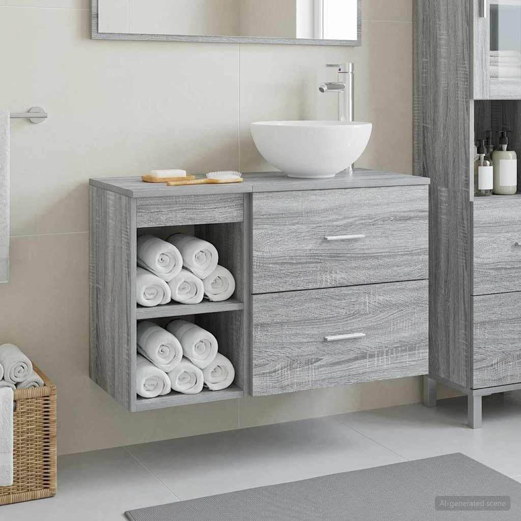 Juego de lavabos Sonoma gris de madera con acabados elegantes de pared