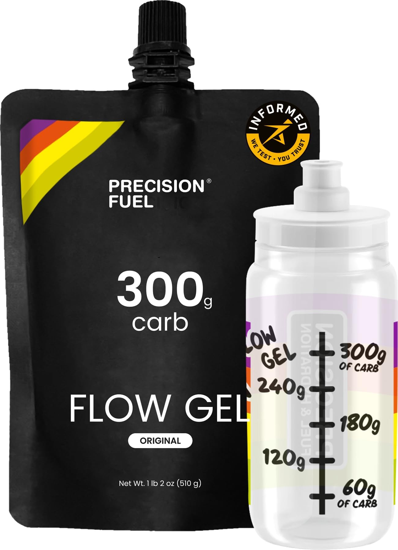 Precision Fuel 300 Flow Energy Gels - Mild Flavour Running Gels for Endurance Athletes, 300g Carbohydrate, Easy-to-Digest, Perfect for Running & Long-Duration Sports (Pack of 1 Gel + Flow Bottle 300)