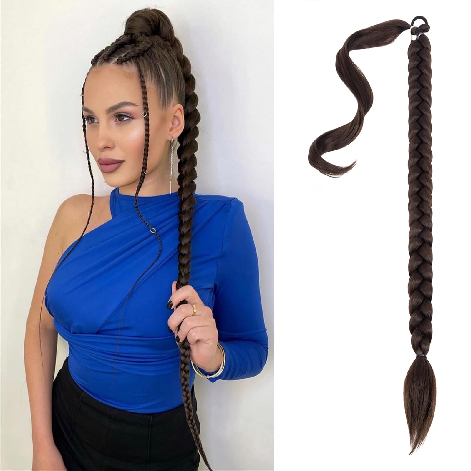 Mebeli Braid Extensions Long Braided Ponytail for Black Women, Straight Wrap with Synthetic Hair Pieces, 26 Inch 4#