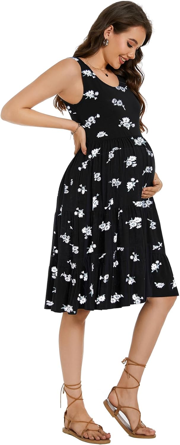 Smallshow Women's Maternity Dress Sleeveless Ruffle Tank Pregnancy Clothes