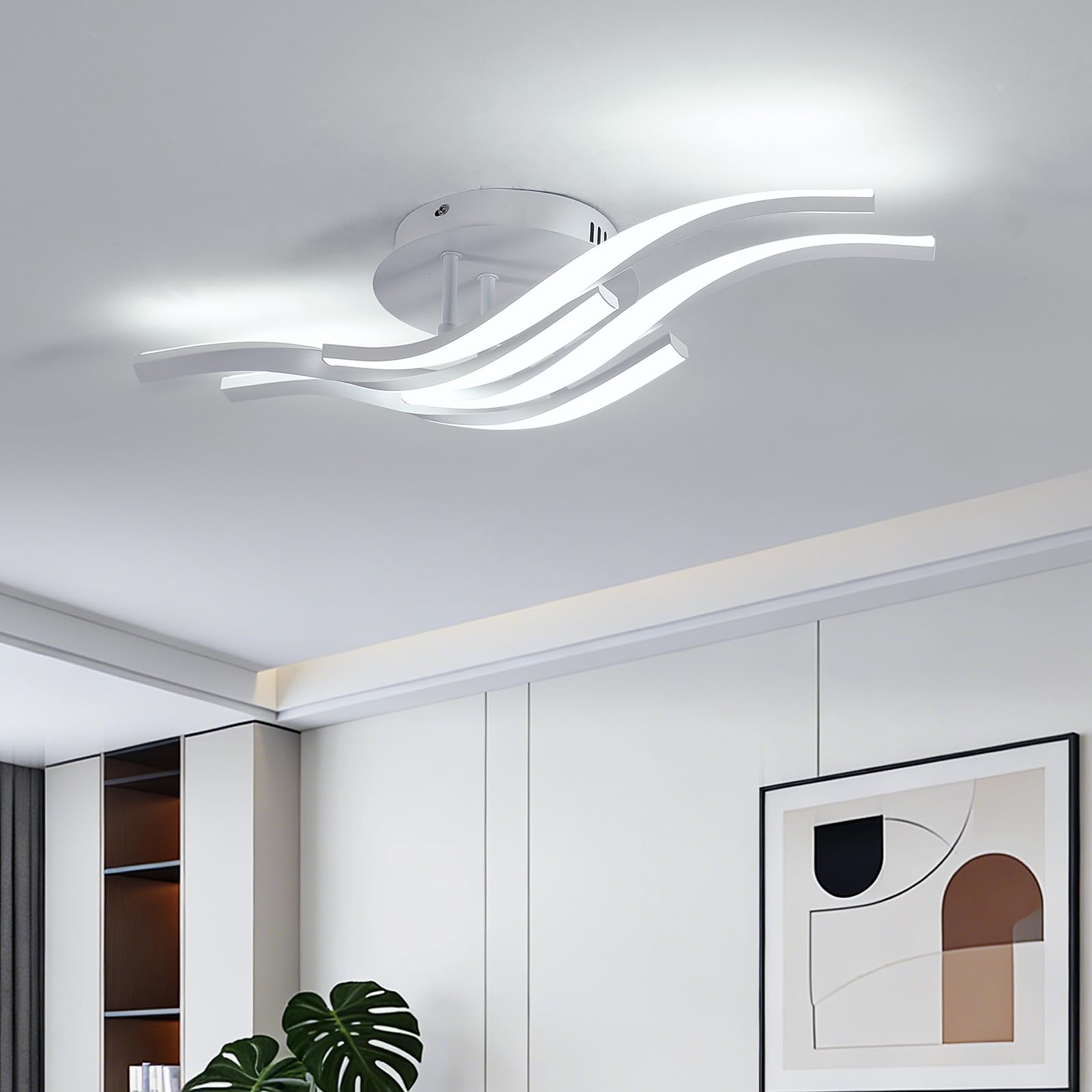 Comely Nowoczesny Plafon LED, 32W 3600LM 60cm Lampa Sufitowa, Biała Aluminiowa Oprawa Sufitowa Do Sypialni, Salonu, Korytarza, Zimna Biała Biel 6500K