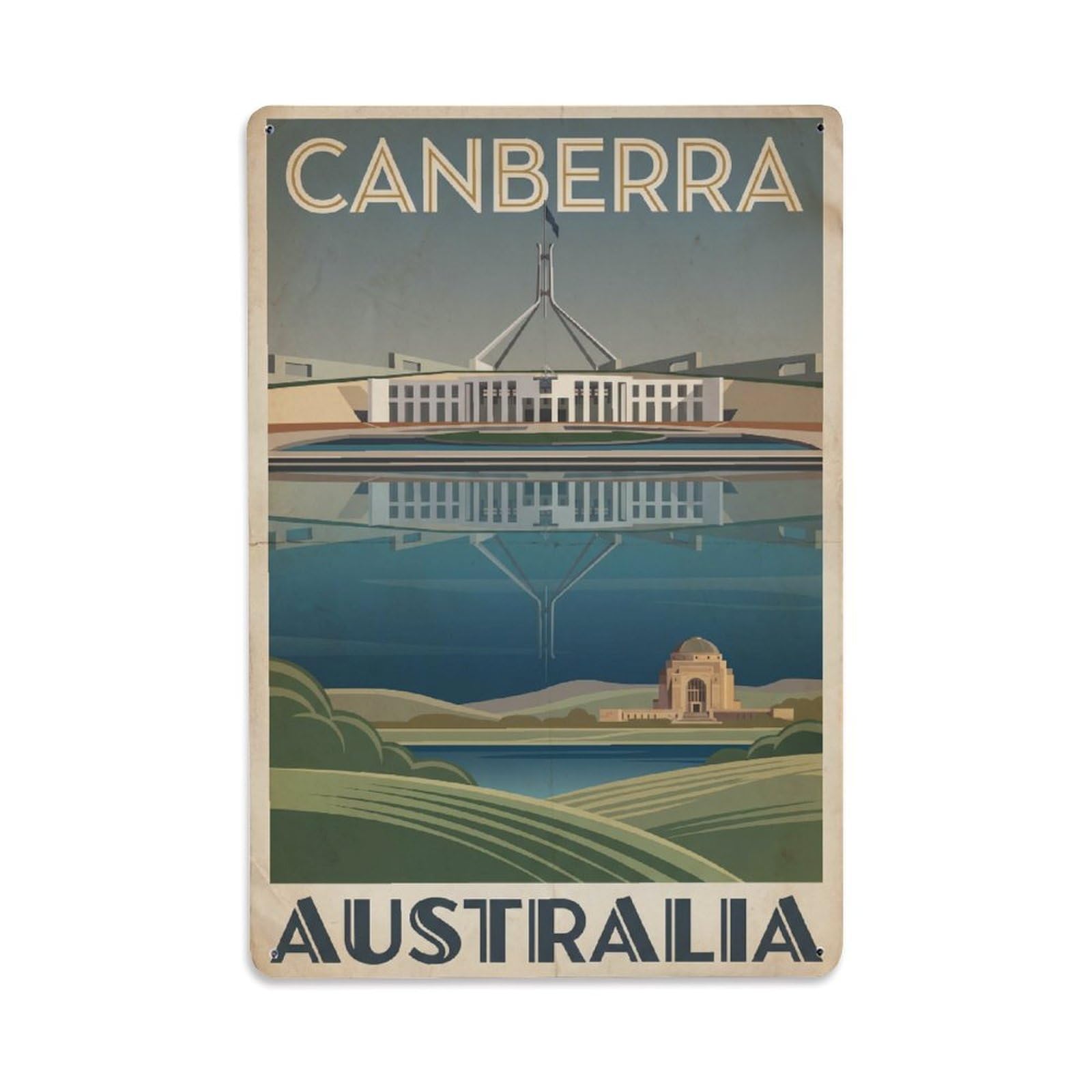Metal Tin Sign Travel Australia Canberra Retro
