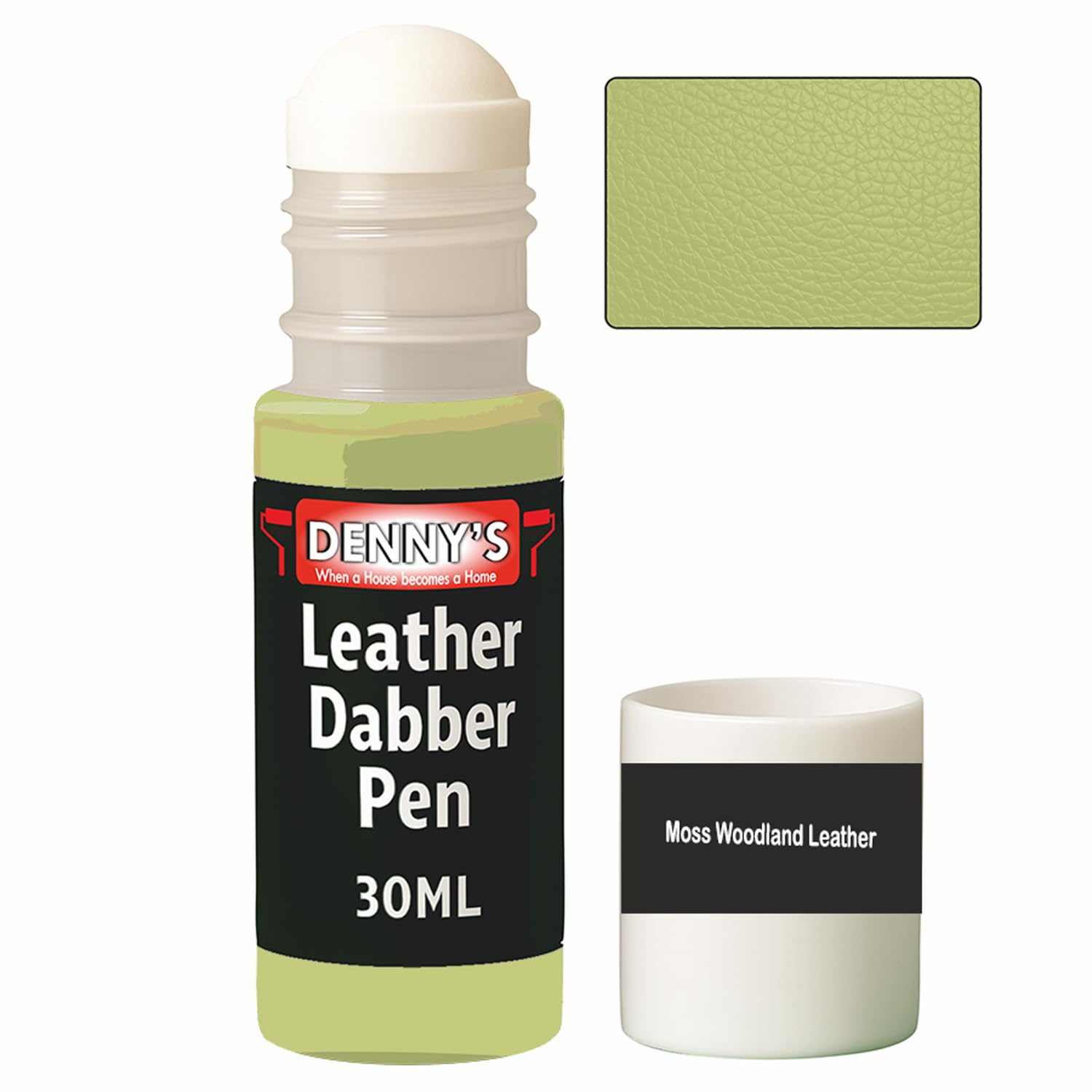Leather Dabber Pen, 30ml, Leather Recolouring Paint Dye Balm Sofas, Repair Faded & Scratched Upholstery Car Seats, Shoes and Clothing, Green Shades (Moss Woodland Leather)