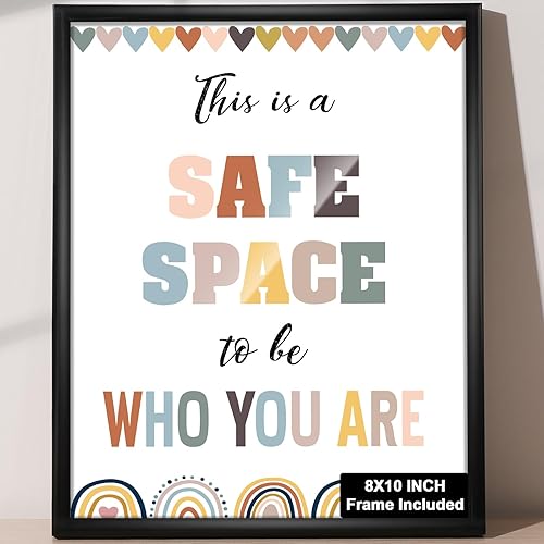 Decoración bohemia enmarcada para aula, espacio seguro, decoración de pared para aula, regalo para profesores, arte infantil, decoración de sala de