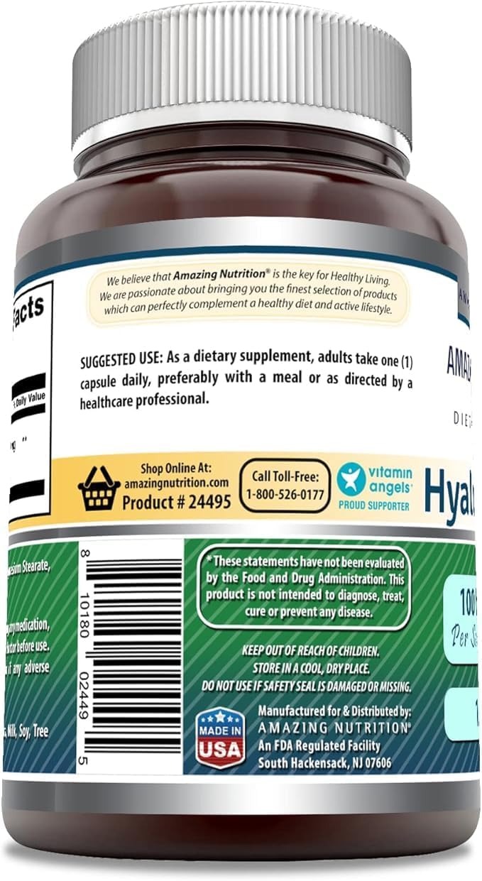 Amazing Formulas Hyaluronic Acid 100 Mg Supplement | Capsules | Non-GMO | Gluten-Free | Made in USA (2 Pack, 120 Count)