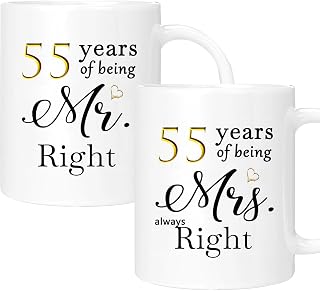 55th Anniversary Coffee Mugs Set of 2, 55 Year Anniversary Wedding Gifts Decorations for Couple Parents Grandparents Men Women Husband Wife Him Her, Gift Box Packaging, 11oz