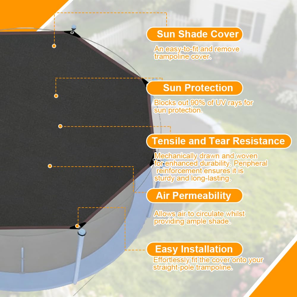 Trampolin Sonnenschutz Abdeckung Ø 305cm, Trampolin Überdachung Abdeckung für 8-Stangen-Trampolin, UV-Beständiges Sonnenschutznetz, Trampolin Zubehör für Outdoor, Hinterhof, Spielplatz