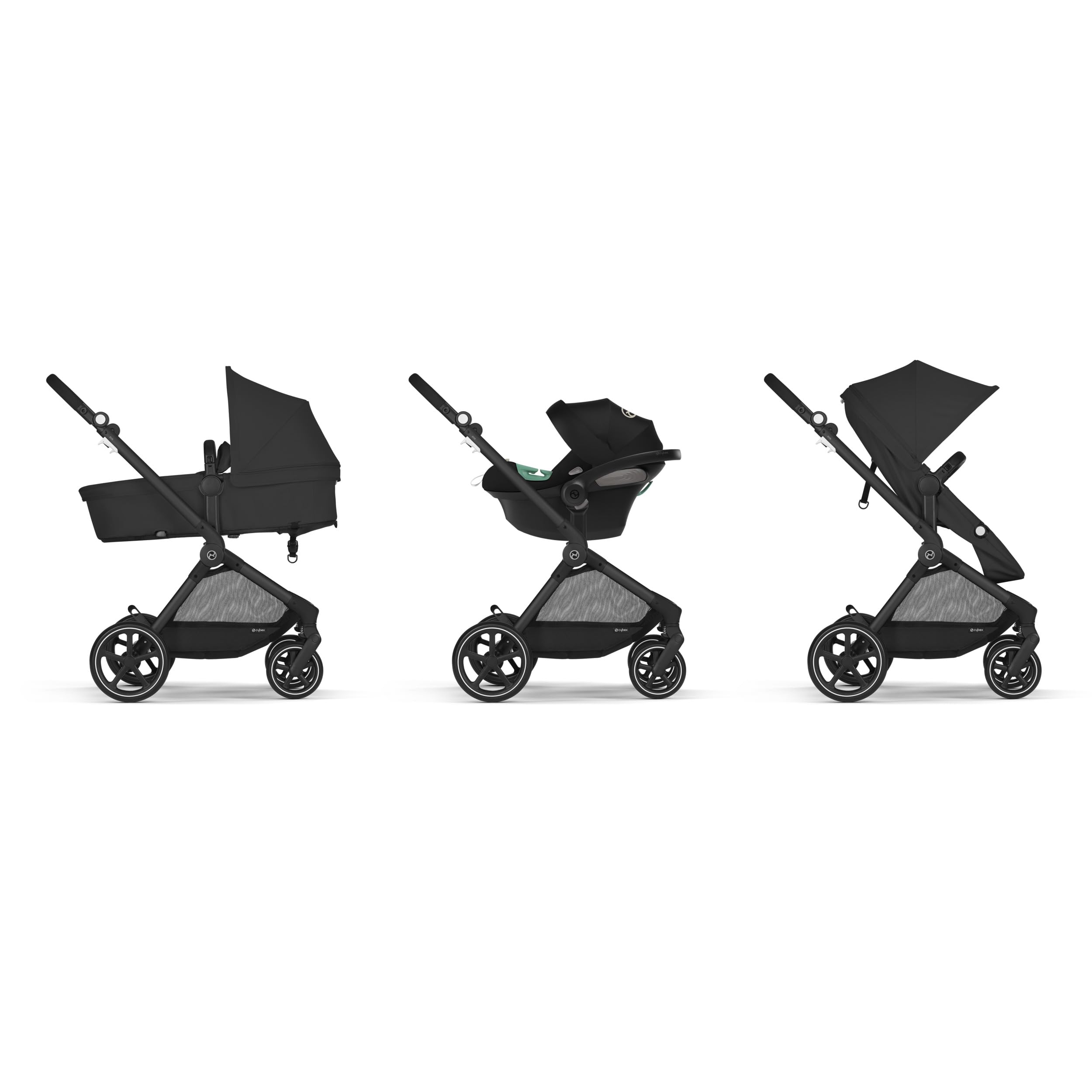 CYBEX Gold Kinderwagen EOS 2-in-1 mit Babyschale Aton B2 i-Size und Babyschalen-Adapter, Reisesystem, Ab Geburt bis 22 kg (ca. 4 Jahre), Moon Black (Schwarz)