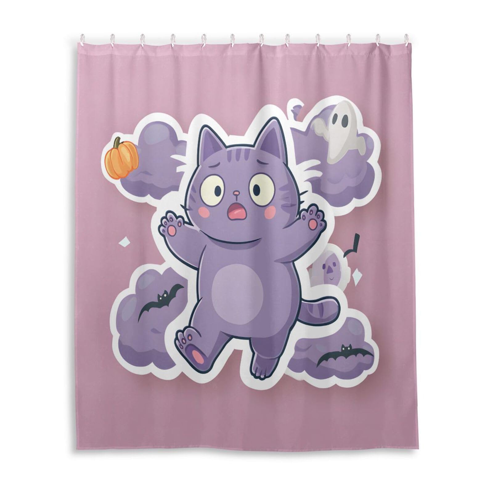 DUOBU Cute Cat Shower Curtain Washable Waterproof Fabric Bath Curtain 60x72Inch Shower Curtains with Hooks for Bathroom Decor