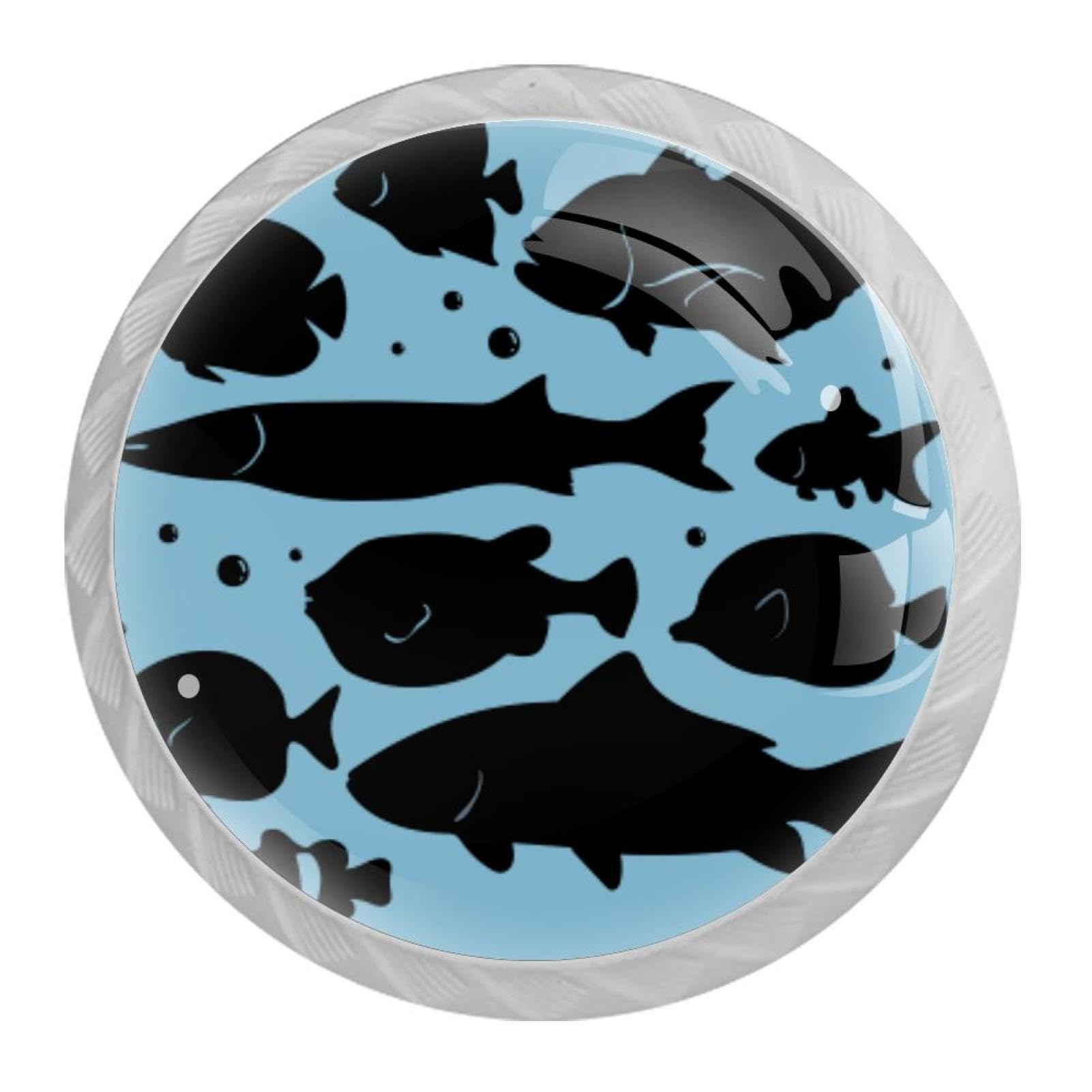 Tqmspg Multi08 4 Pieces Drawer Pulls Fish Silhouette Door Knobs Dresser Handles For Kitchen Wardrobe Cupboard Hardware Furniture