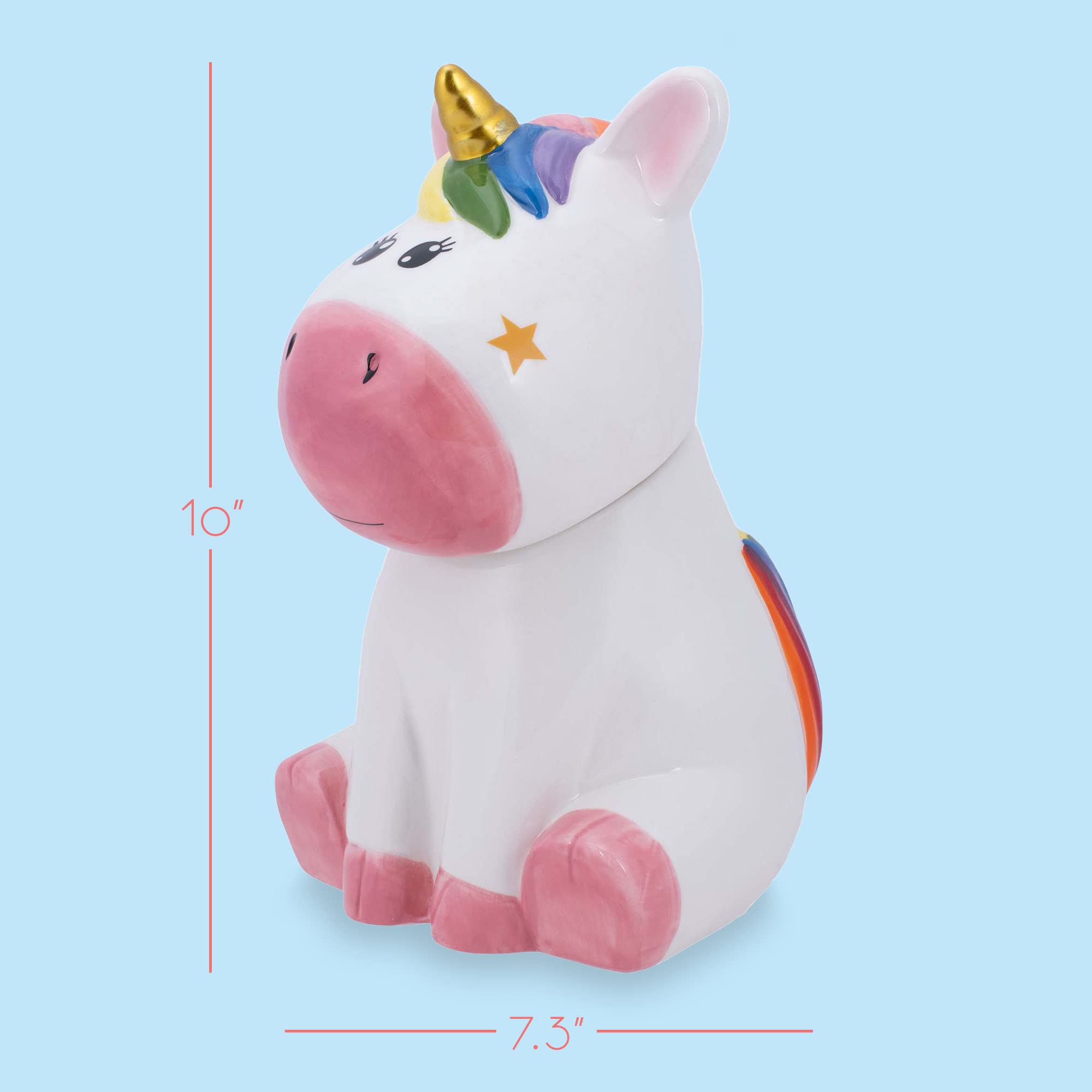 100 North Dolomite Ceramic 10 x 7.3 Everyday Cookie & Candy Jar with Airtight Lid: Perfect for Kitchen Canisters, Pet Treat Containers & Decorative Magical Storage, Rainbow Unicorn With Stars