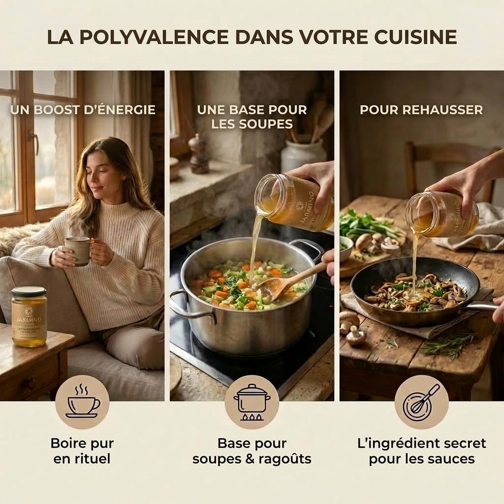 JARMINO Bone broth soupe (4x 350ml) | bouillon d'os de veau | JARMINO | acide hyaluronique, collagène et protéine naturelle | bio