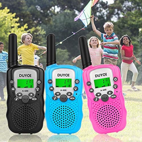 Walkie Talkies, Duyoi Kids Walkie Talkies 3 Packs 3 Miles Range with LCD Screen Flashlight Walkie Talkies for kids Toy Camping Hiking Outdoor Adventures