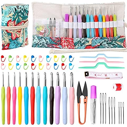Ruasol Häkelnadeln Set, 12 Größen Ergonomische Häkelnadeln von 2,0 mm bis 8,0 mm, Glatte Stricknadeln mit weichem Griff, Häkelnadeln mit Aufbewahrungstasche, Geeignet für arthritische Hände Cover