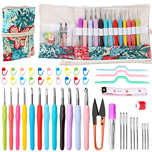 Ruasol Lot de 12 aiguilles à crochet ergonomiques de 2 mm à 8 mm avec poignée souple et sac de rangement - Convient pour les mains arthritiques Cover