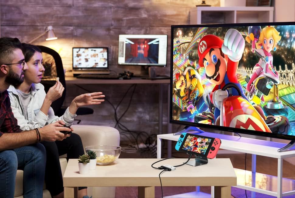 Vista 7 de Base de interruptor para Nintendo Switch OLED, base de TV portátil con puerto HDMI USB 3.0 y carga USB C, base de viaje para Nintendo Switch Steam