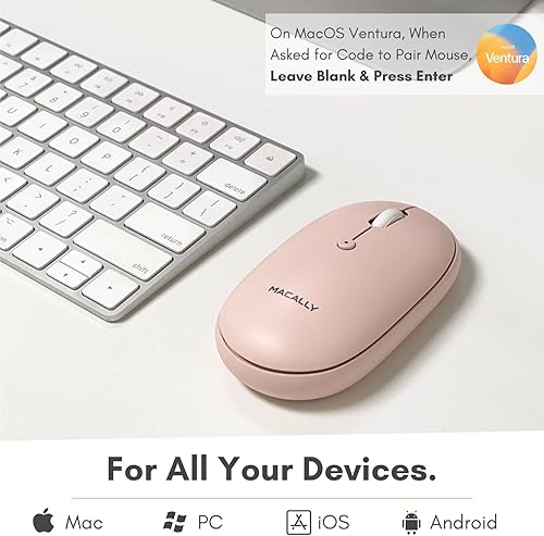 Miniatura 2 de Macally Mouse inalámbrico Bluetooth recargable, una simple necesidad de espacio de trabajo, mouse Macbook con botones silenciosos y batería de larga