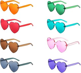 Heart Shaped Rimless Sunglasses Transparent Candy Color Frameless Glasses Tinted Eyewear (8 Pairs+8 Colors)
