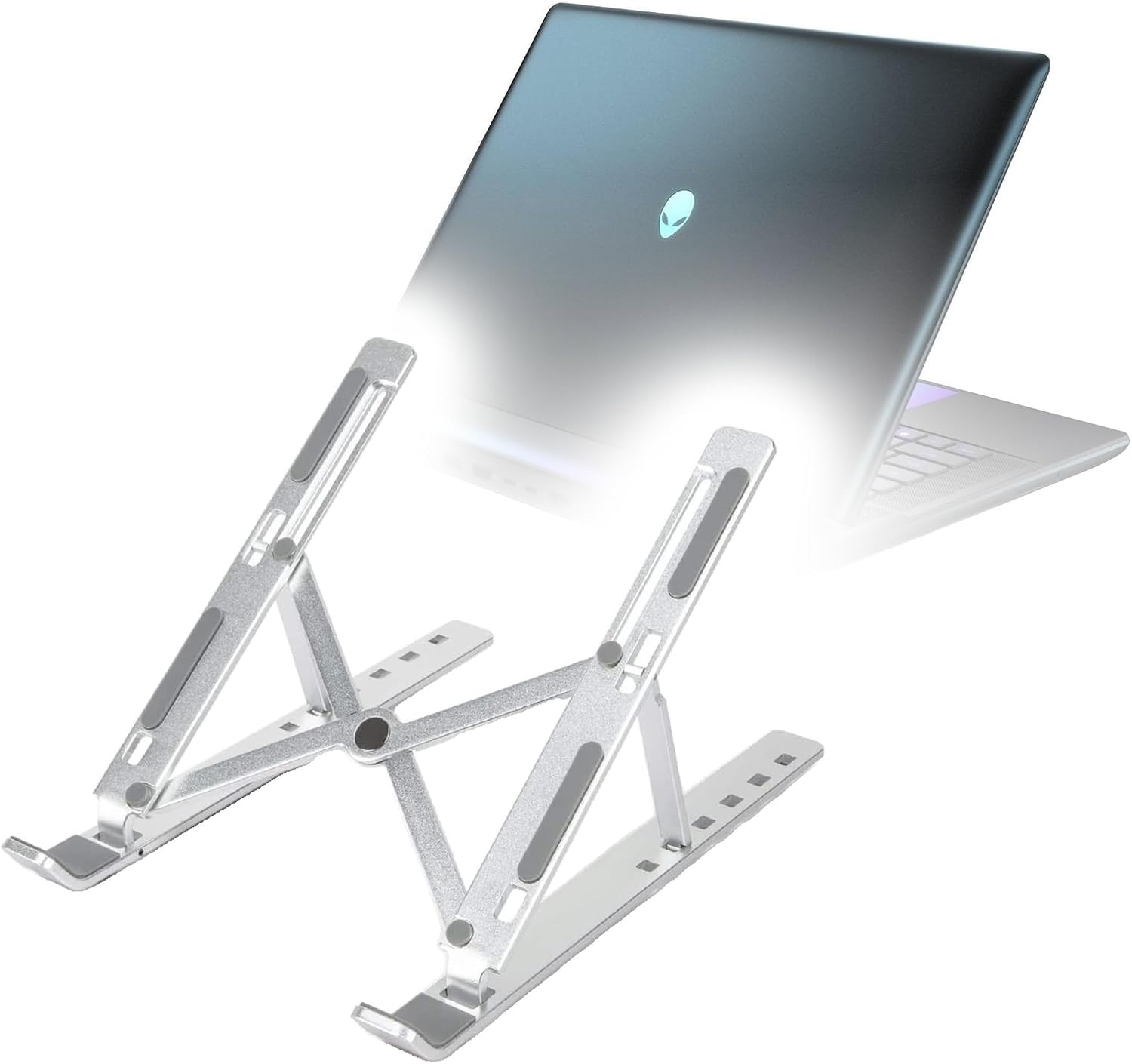 BoxWave Stand and Mount Compatible with Dell Alienware 16 Area-51 - Compact QuickSwitch Stand, Portable Multi Angle Viewing Foldable Riser - Metallic Silver