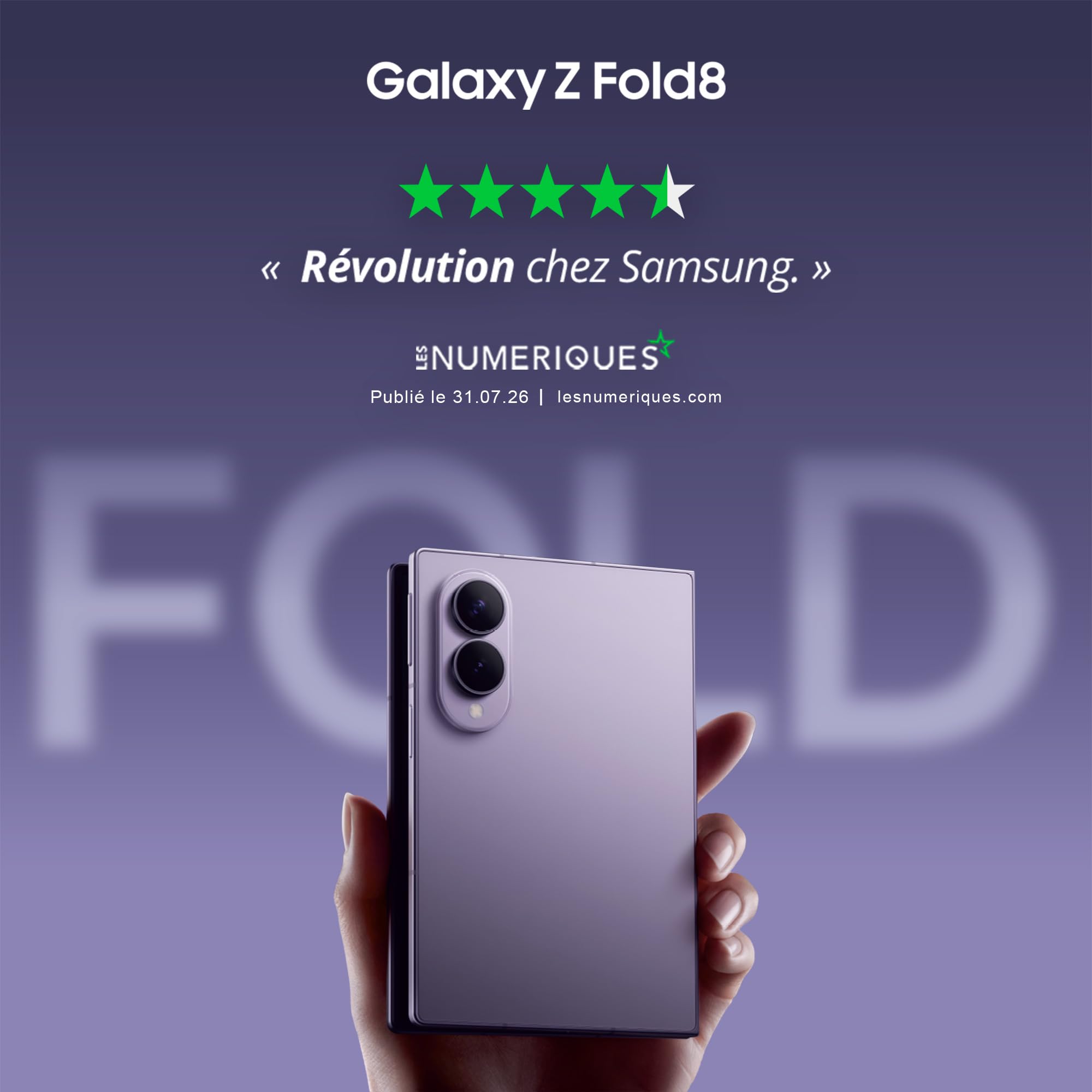 Samsung Galaxy Z Fold8, Smartphone Pliable 5G, 256 Go, Lavande, Version FR