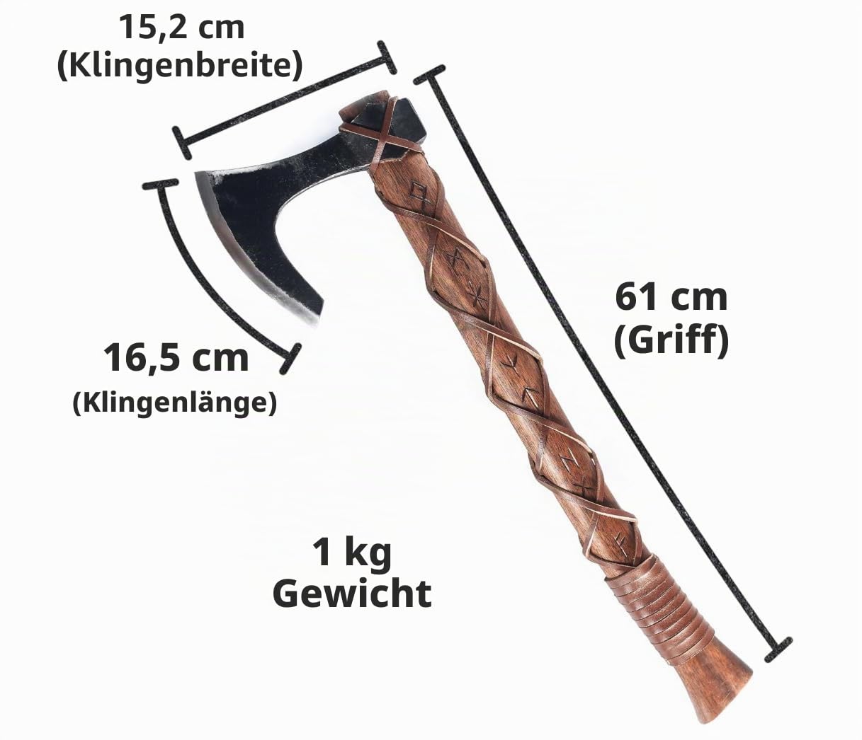 24" Wikinger Axt handgeschmiedete-Streitaxt mit Axtkopf aus 1095 Kohlenstoffstahl und Teakholzschaft mit handgravierten nordischen Runen