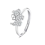 OIDIMS Cute Small Dog Open Rings for Women Pet Lovers Cubic Zirconia Crystal Animal Puppy Statement Wrap Finger Sterling Silver Plated Trendy Stackable Rings Comfort Fit Band Fine Jewelry