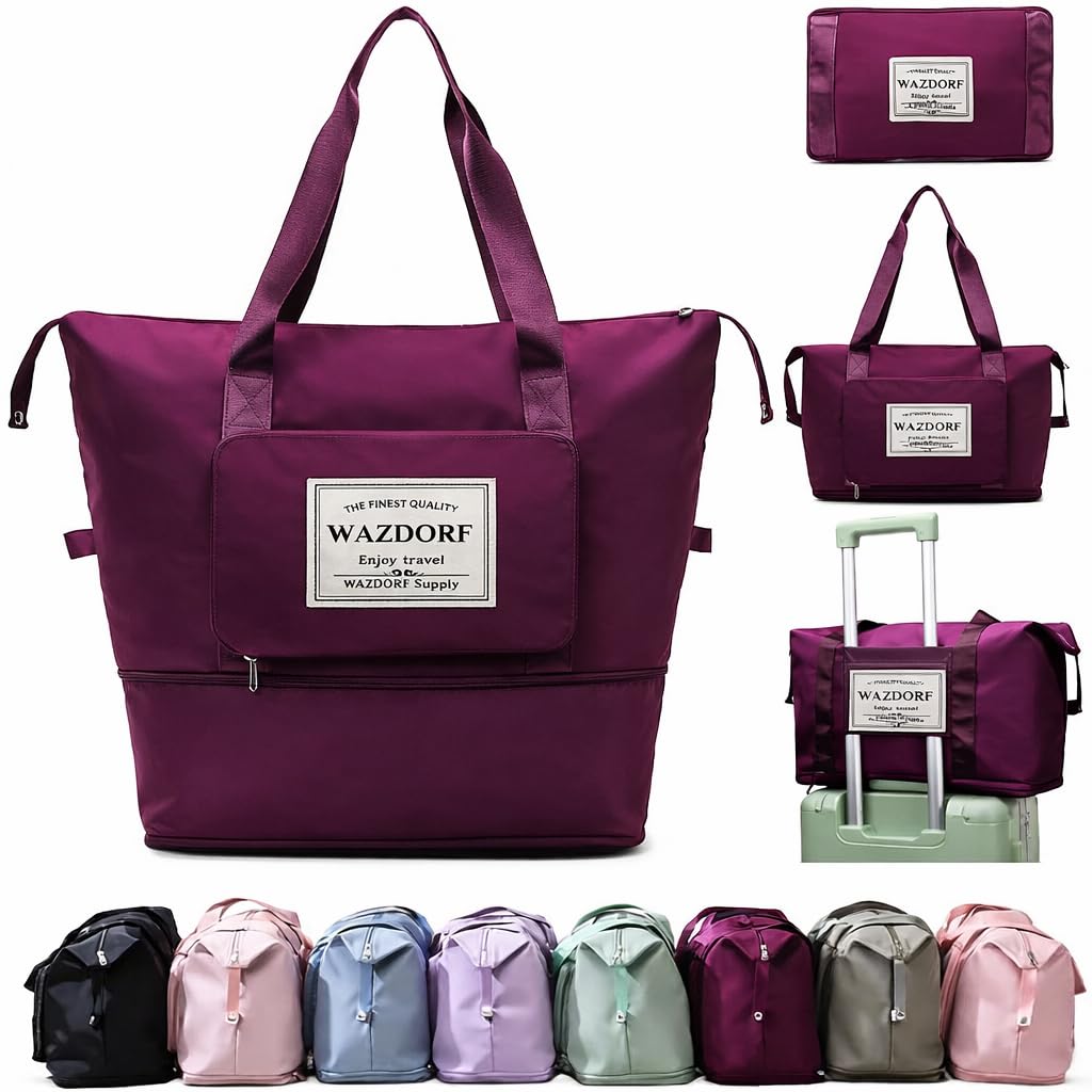 Wazdorf 41 Liter Expandable Travel Bags for Women, Duffle Bags for Women Luggage, Foldable Vanity Traveling Bag, Waterproof Hand Bag for Ladies Personal Items, Wine, Luggage