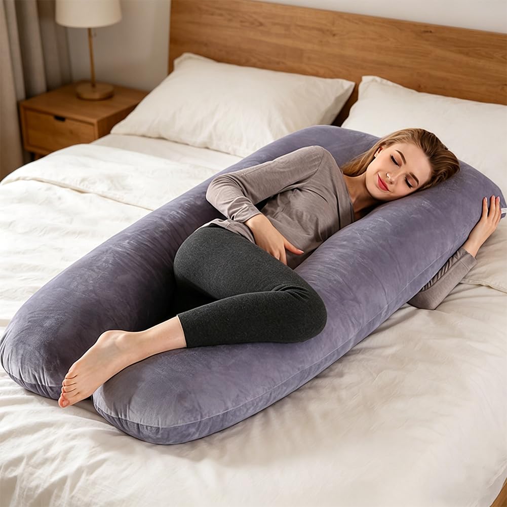 FARYODI Coussin de grossesse en forme de U - Housse de rechange - 140 x 80 cm - Pour femme enceinte et d'allaitement - 100 % coton - Amovible et lavable en machine - Doux pour la peau - Respirant